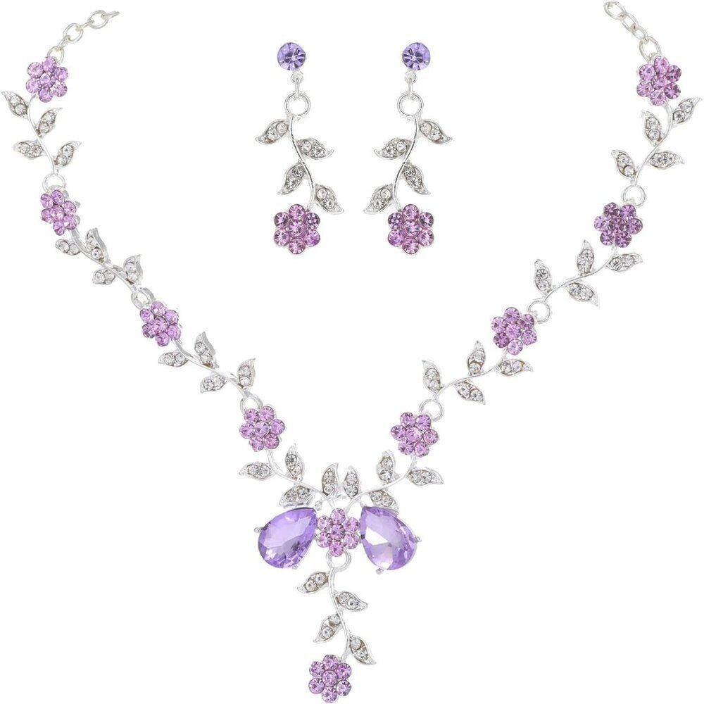 Women's Wedding Jewelry Set Alloy Steel Crystal Dangle Earrings Necklace